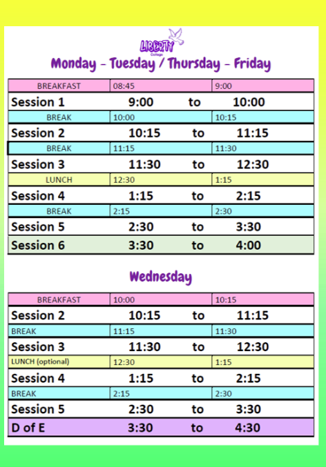 A Day at Liberty Timetable